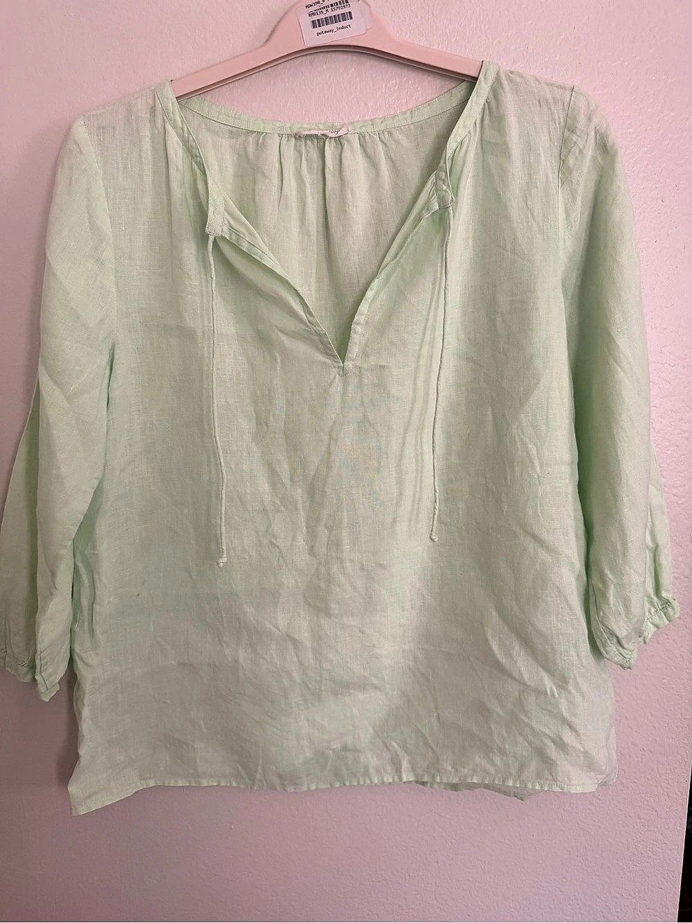 Eileen Fisher Irish Linen Tie Front Blouse Green, Size Small